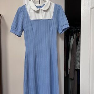 Gorgeous Simply Retro Blue and White Peter Pan Collared Dress